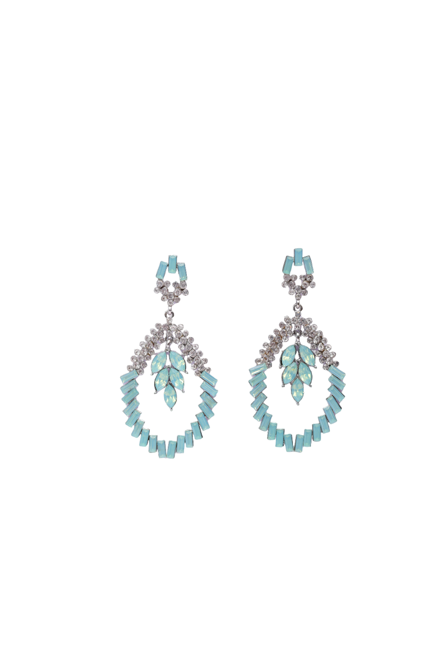 Namokriti Glamour in Every Drop:-Mist Green & Clear Rhinestone Earrings for Timeless Elegance!